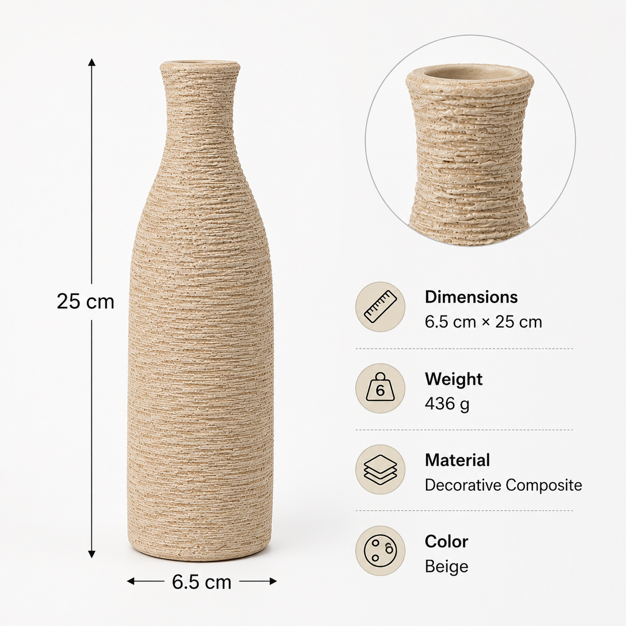 Textured Beige Decorative Vase (YM1112)