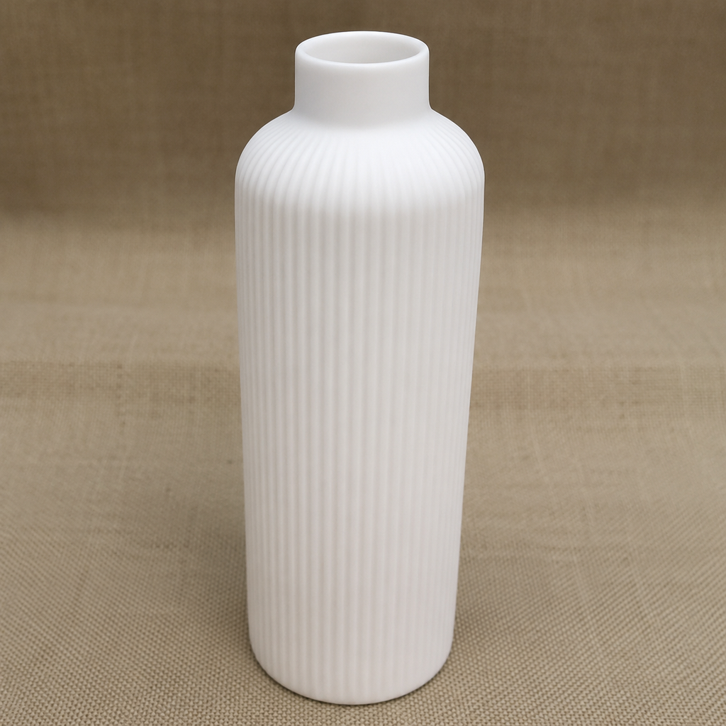 Ribbed Ceramic Decorative Vase - White (YM1110)
