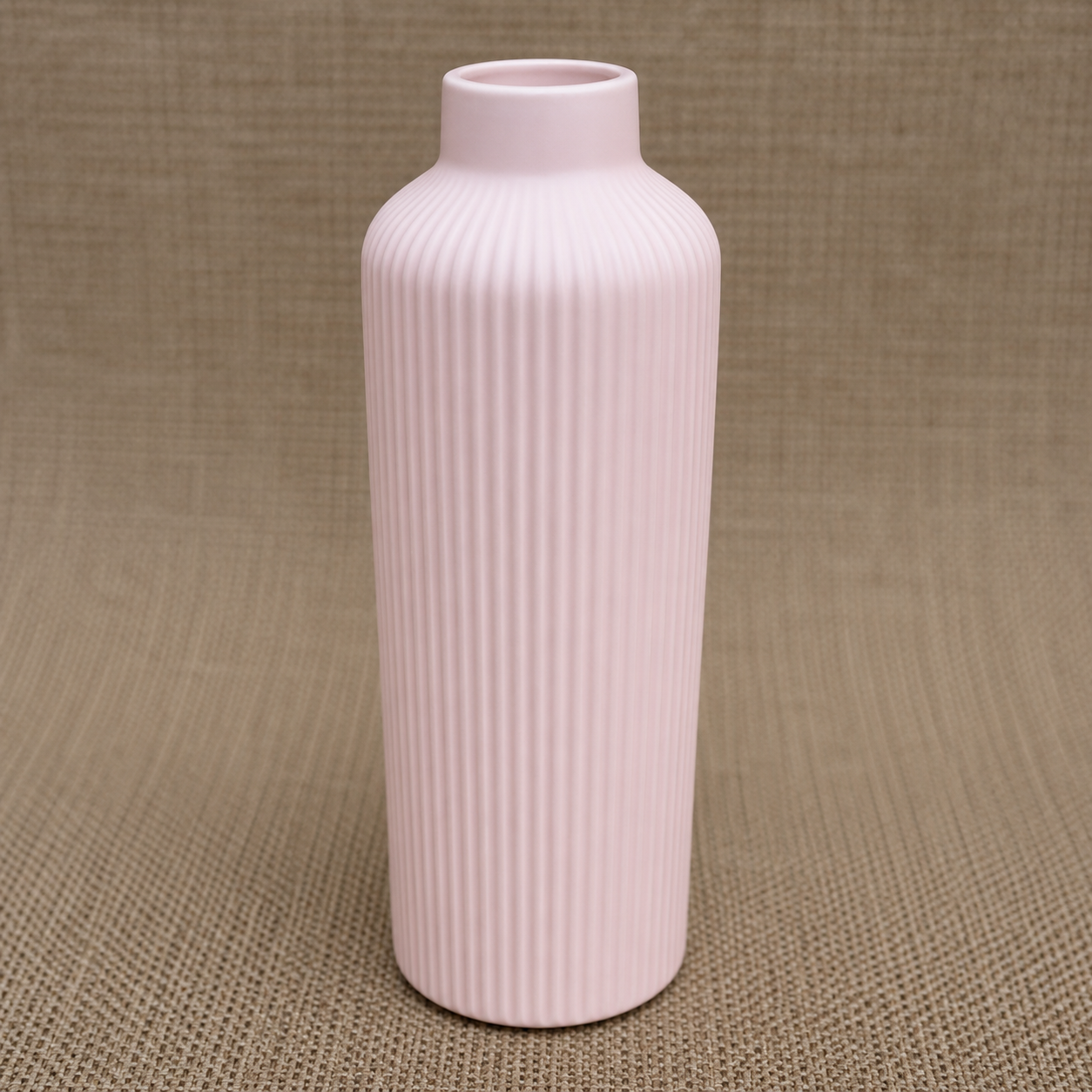 Ribbed Ceramic Decorative Vase - Beige with Pink touch (YM1110)