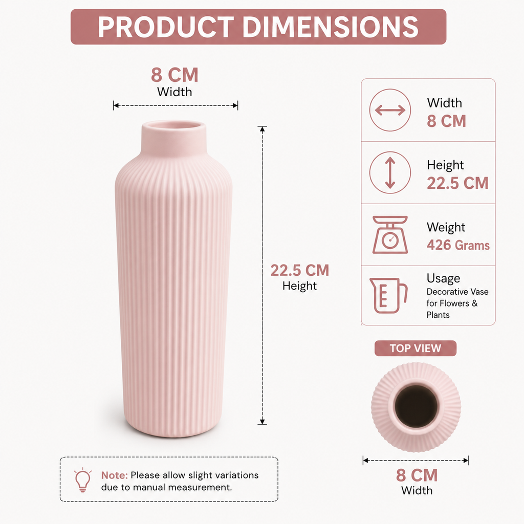 Ribbed Ceramic Decorative Vase - Beige with Pink touch (YM1110)