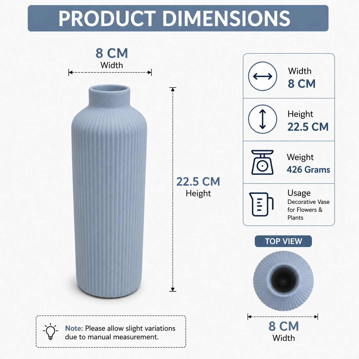 Ribbed Ceramic Decorative Vase - Grey (YM1110)