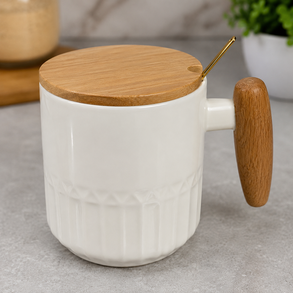 Ceramic Coffee Mug White with Spoon (YM1757)