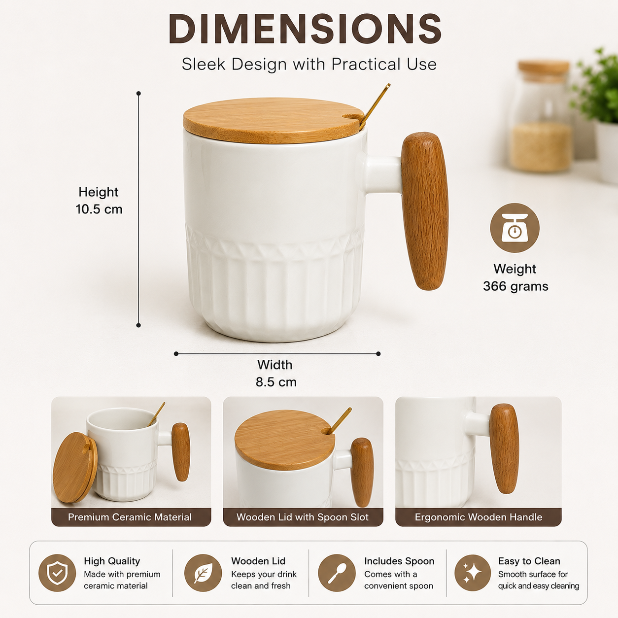 Ceramic Coffee Mug White with Spoon (YM1757)