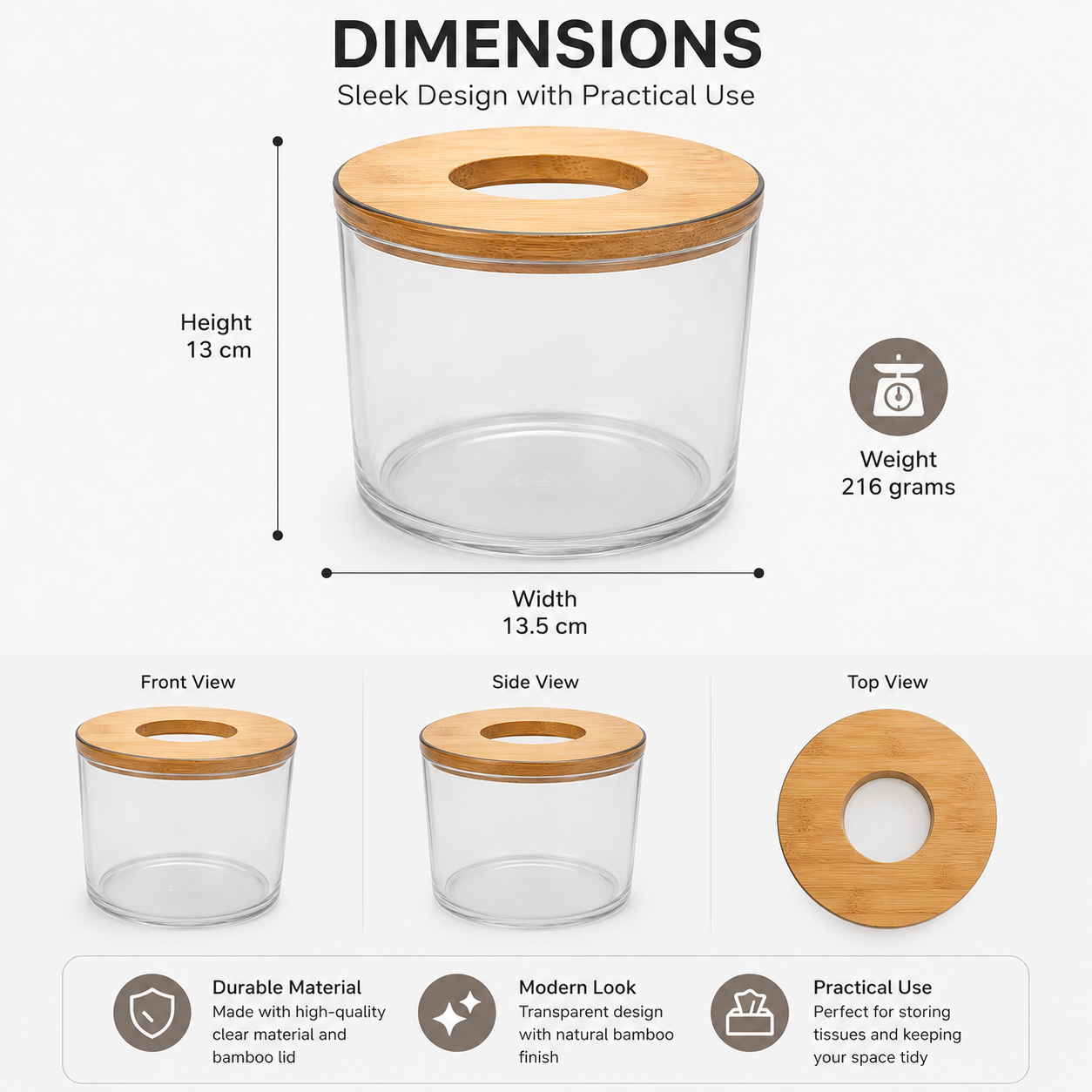 Transparent Tissue Box Holder with Bamboo Lid (YM1329)