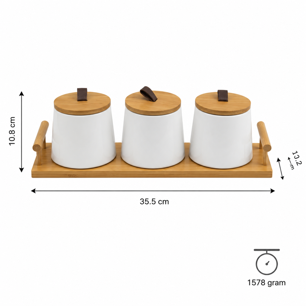 White Ceramic Tea Coffee Sugar Jar Set (YM1293)