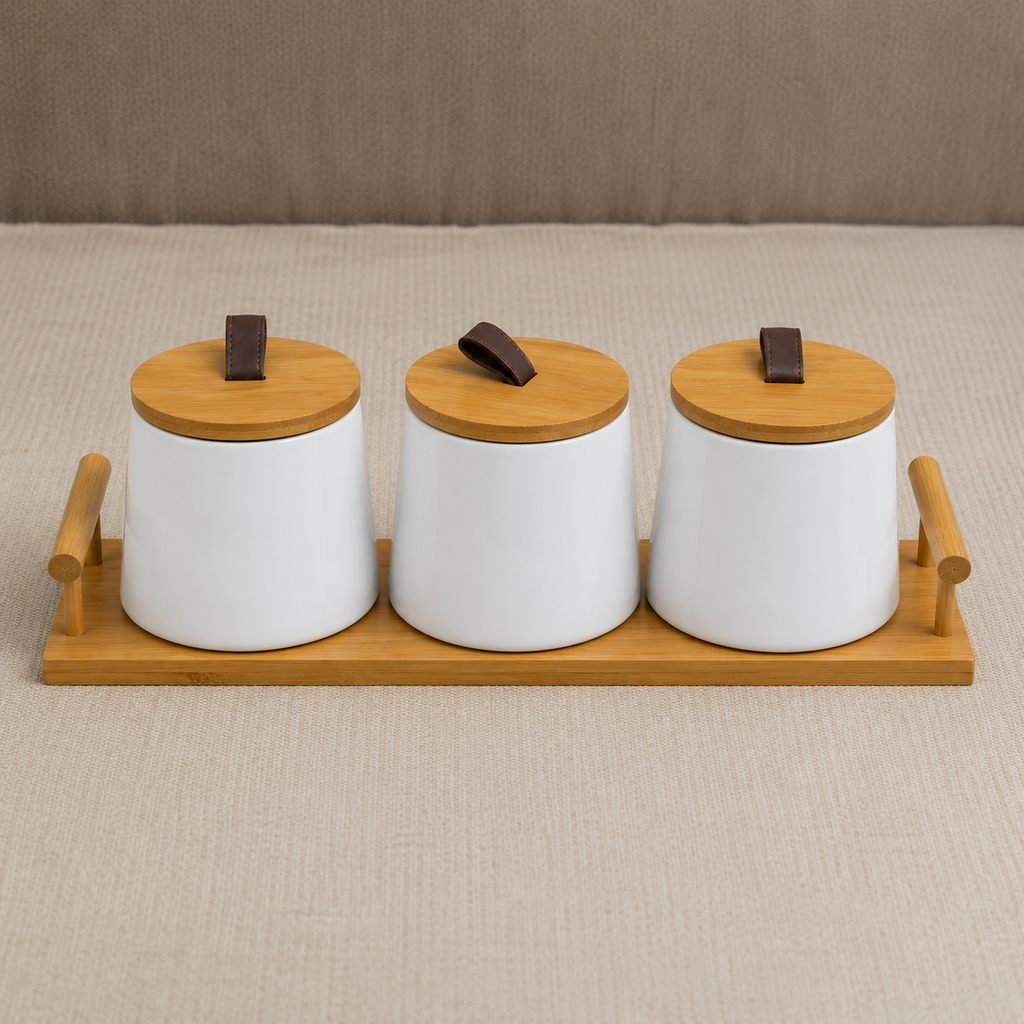 White Ceramic Tea Coffee Sugar Jar Set (YM1293)
