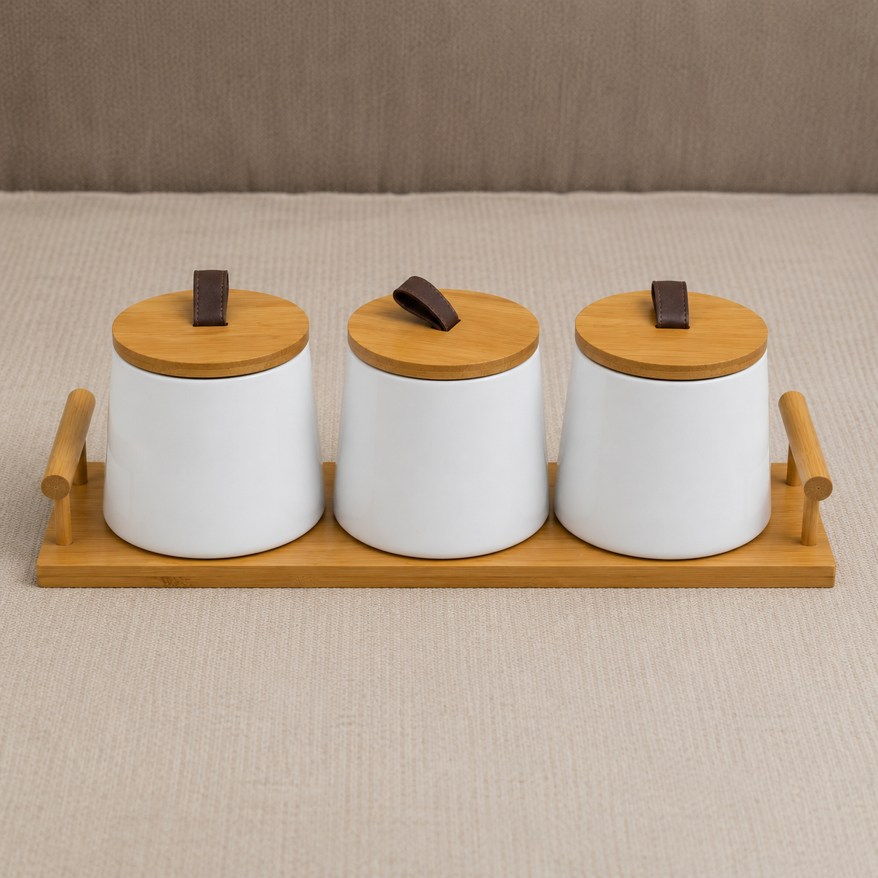 White Ceramic Tea Coffee Sugar Jar Set (YM1293)