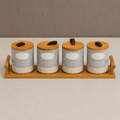 Grey Ceramic Seasoning Jar Set with Wooden Tray - Set of 4 (YM1297)