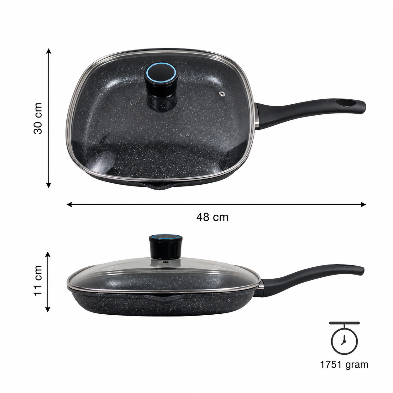 Granite Non-Stick Square Frying Pan with Lid (YM1322)