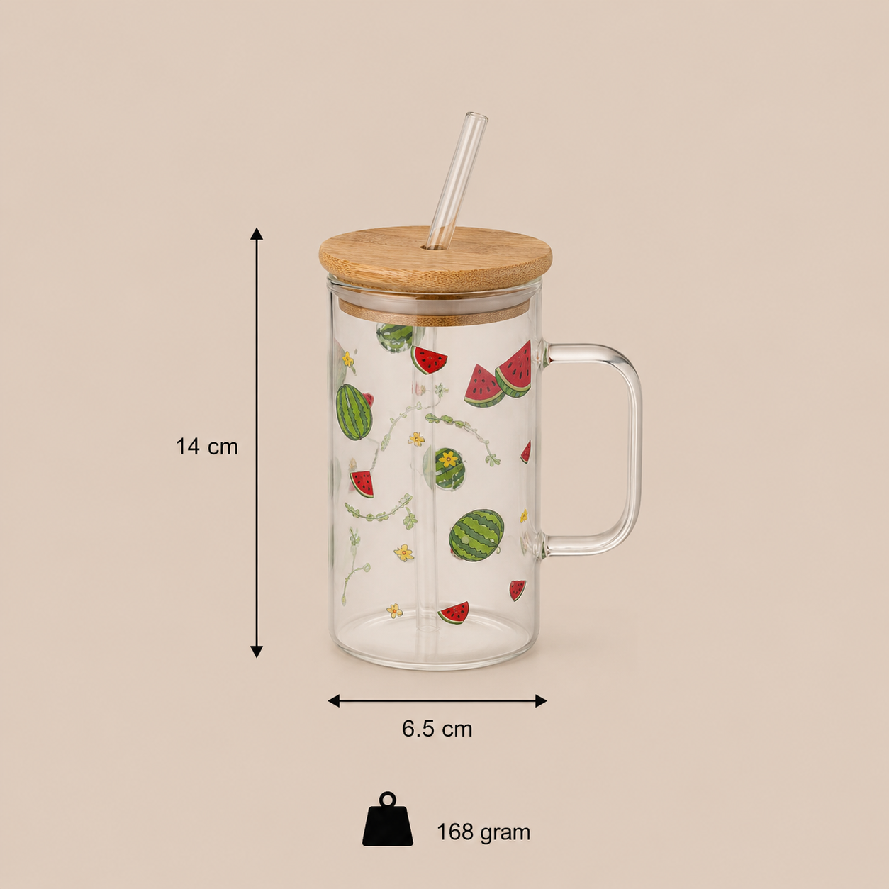 Glass Tumbler with Bamboo Lid and Straw - Transparent Handle (YM1753)