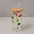 Glass Tumbler with Bamboo Lid and Straw - Transparent Handle (YM1753)
