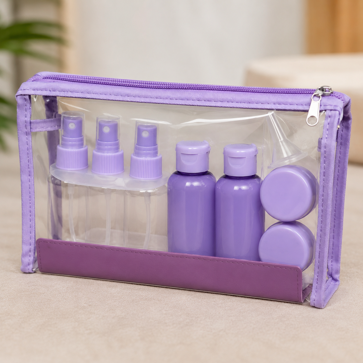 Purple Transparent Travel Toiletry Bag Organizer Set (YM962)