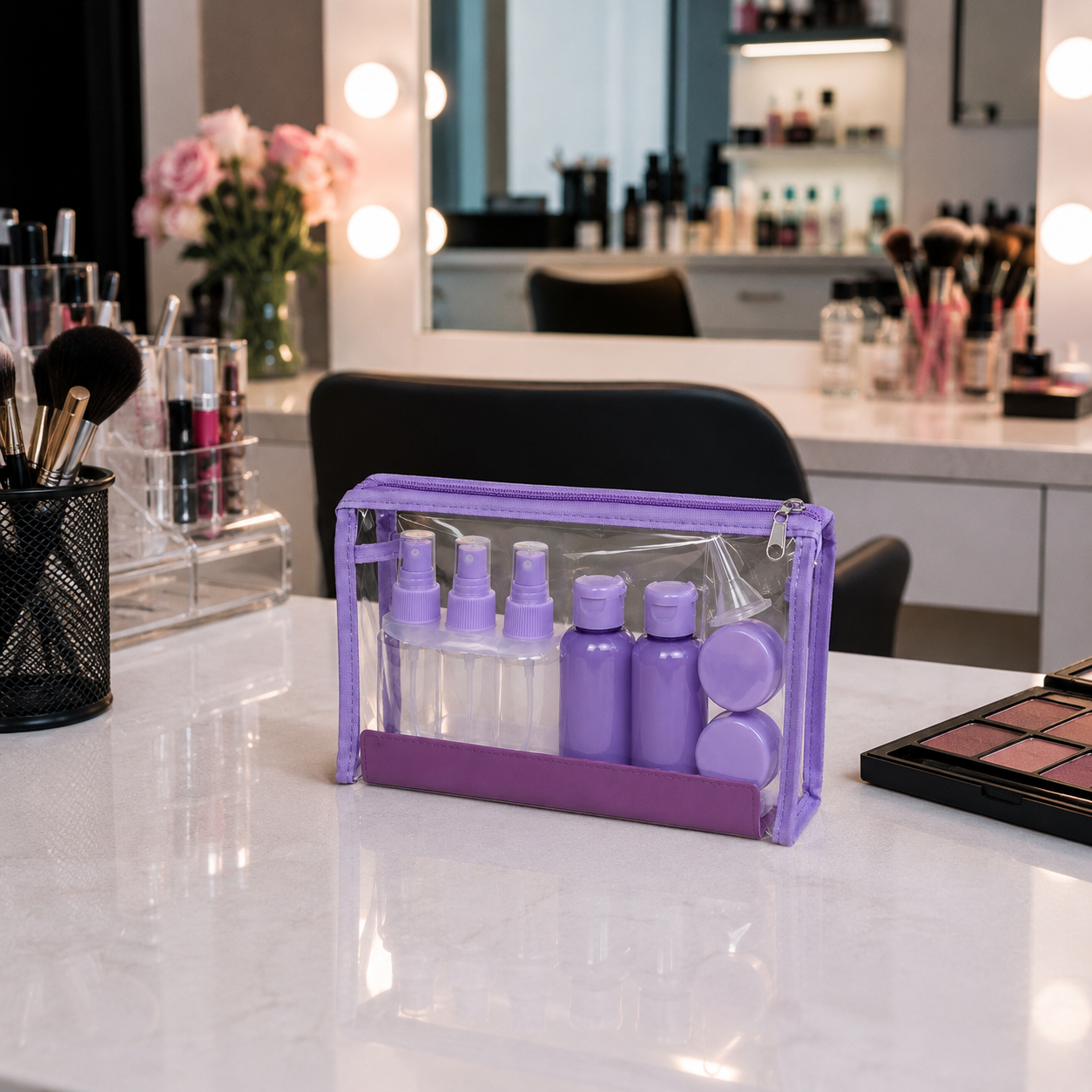 Purple Transparent Travel Toiletry Bag Organizer Set (YM962)