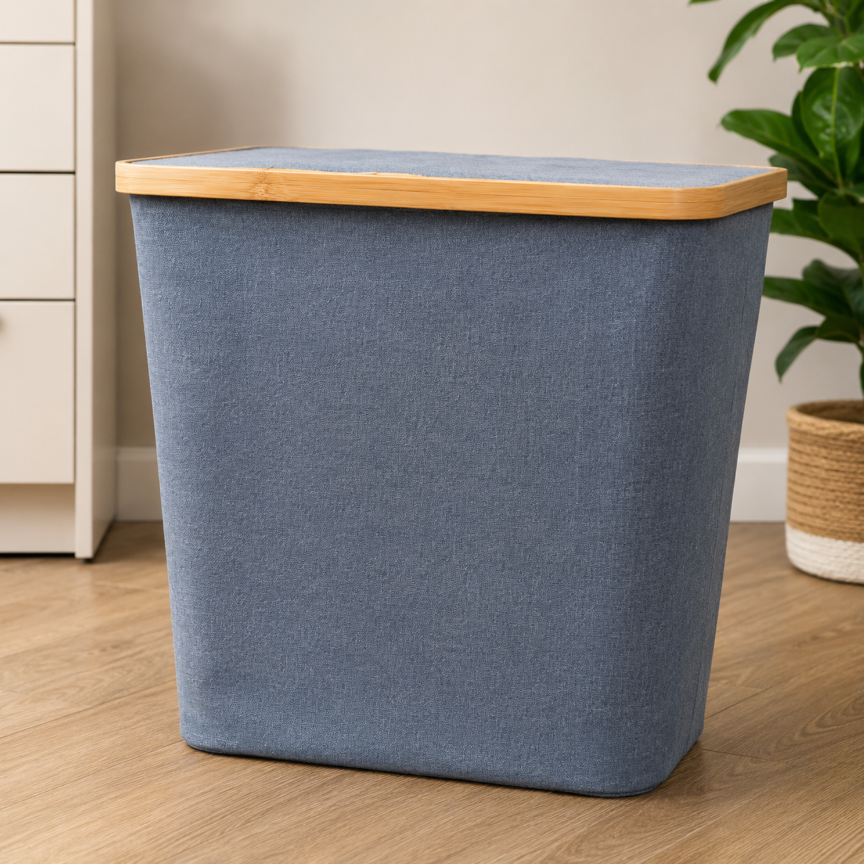 Fabric Laundry Basket with Bamboo Rim (YM444)