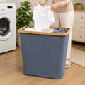 Fabric Laundry Basket with Bamboo Rim (YM444)