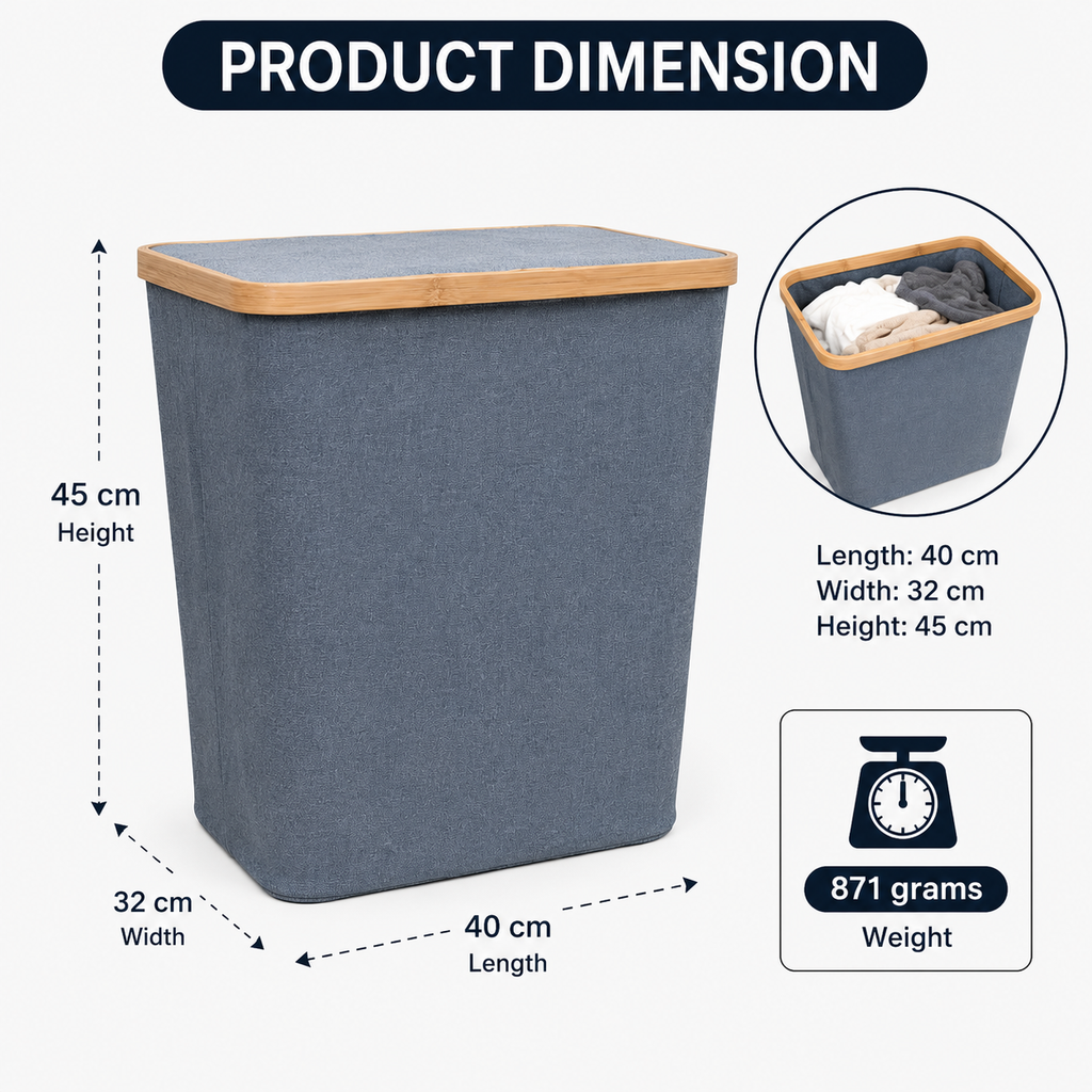 Fabric Laundry Basket with Bamboo Rim (YM444)
