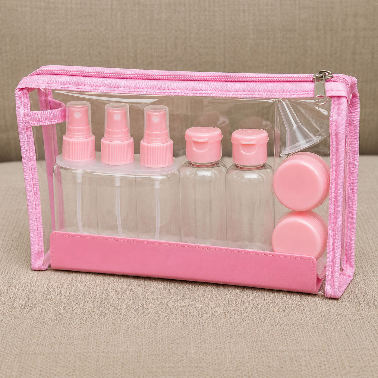 Pink Transparent Travel Toiletry Bag Organizer Set (YM962)
