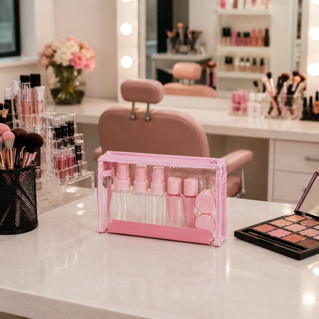 Pink Transparent Travel Toiletry Bag Organizer Set (YM962)