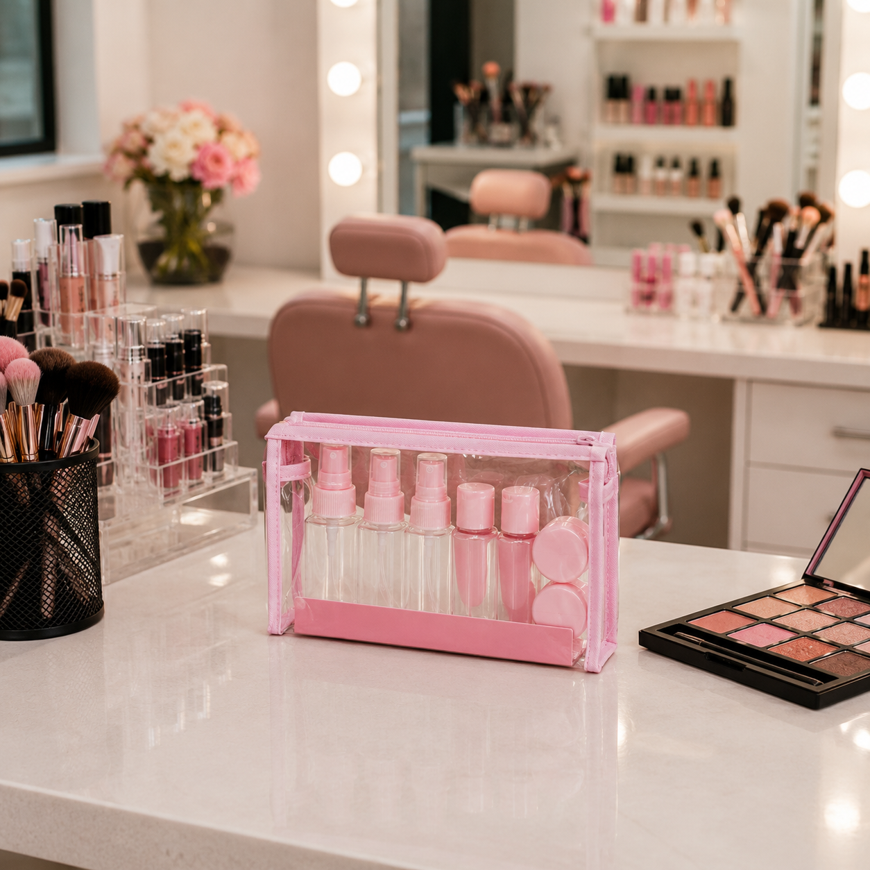 Pink Transparent Travel Toiletry Bag Organizer Set (YM962)