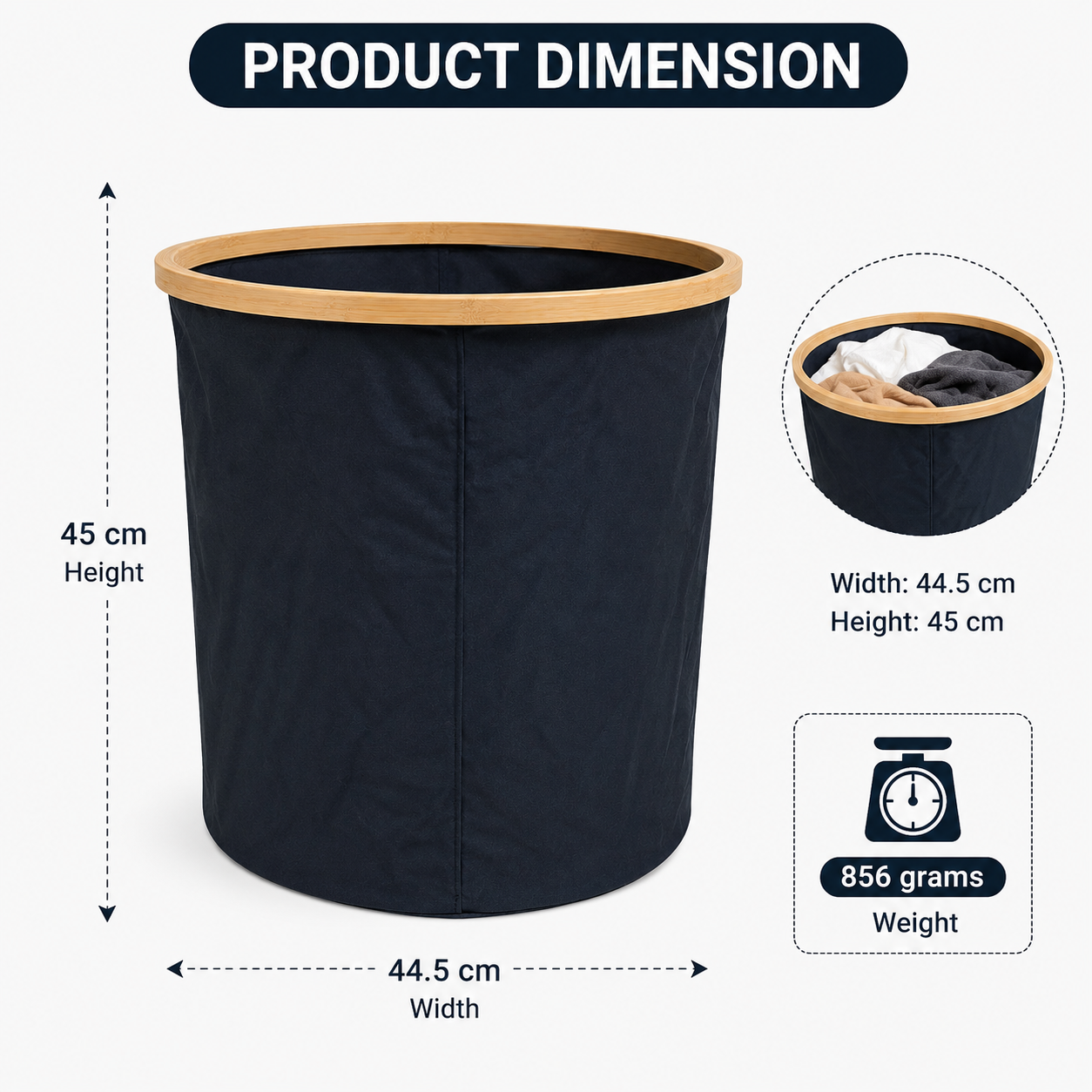 Round Fabric Laundry Basket with Bamboo Rim (YM442)