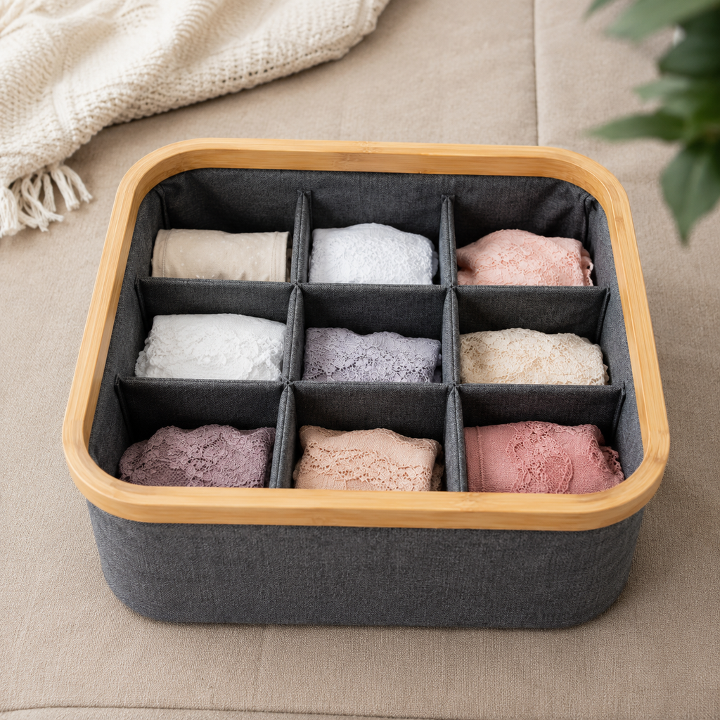 Grey Fabric Clothing Storage Organizer with Compartments (YM449)