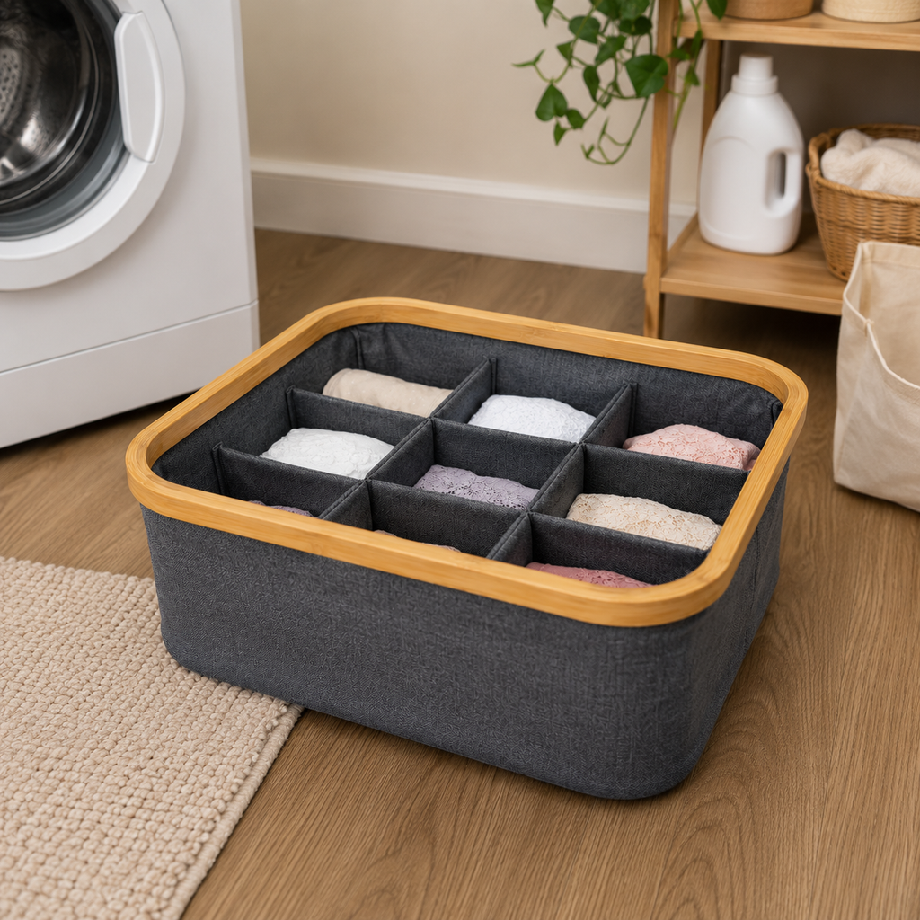 Grey Fabric Clothing Storage Organizer with Compartments (YM449)