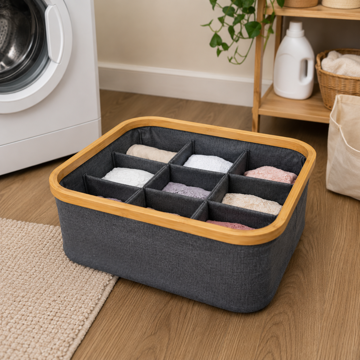 Grey Fabric Clothing Storage Organizer with Compartments (YM449)