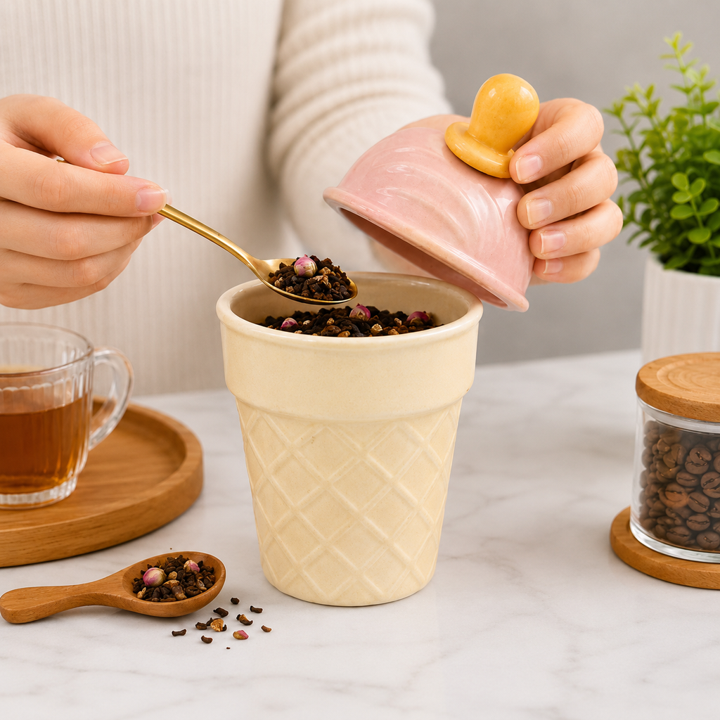 Ice Cream Shape Ceramic Mug with Pink Lid (YM453)