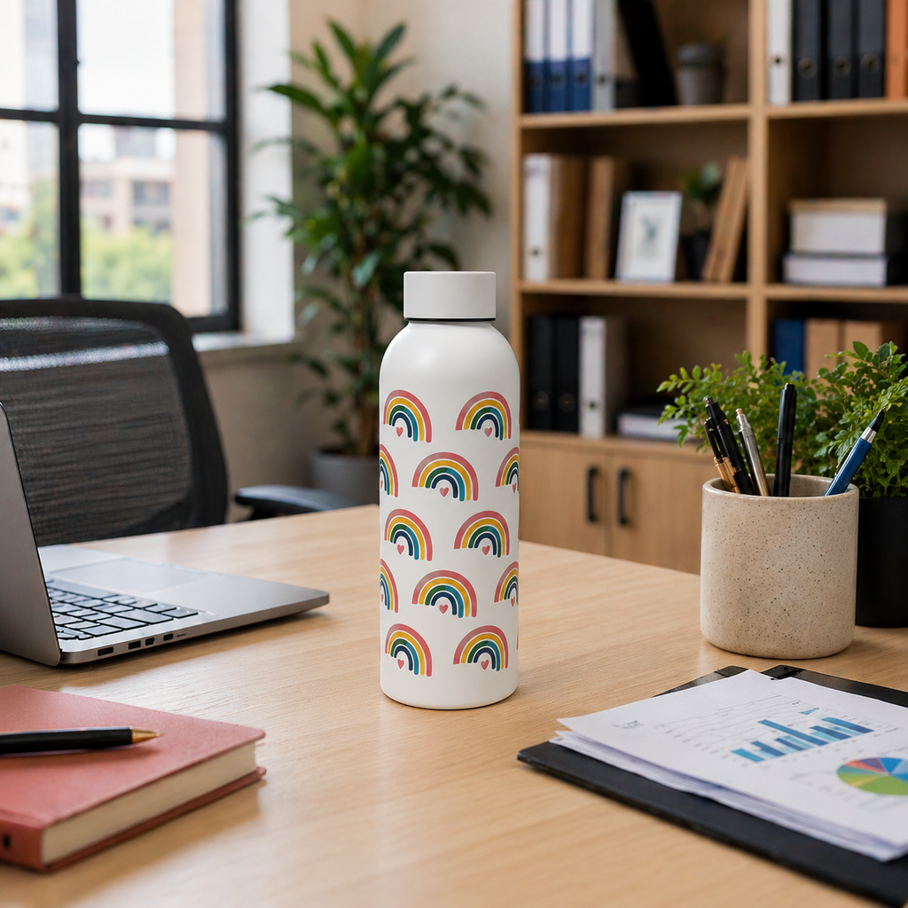 White Stainless Steel Vacuum Insulated Bottle (YM2204)