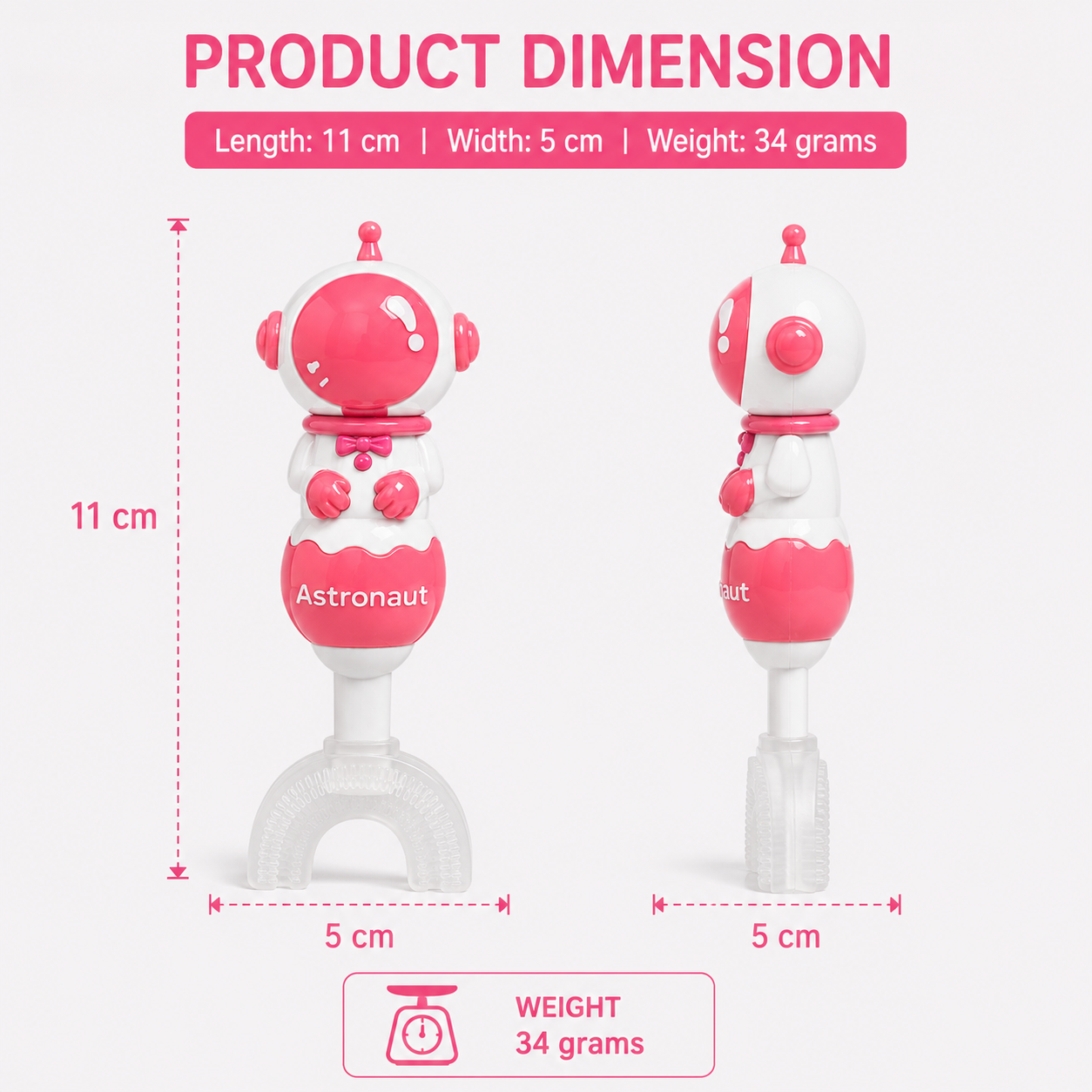 Pink Astronaut Kids U-Shaped Toothbrush (YM764)