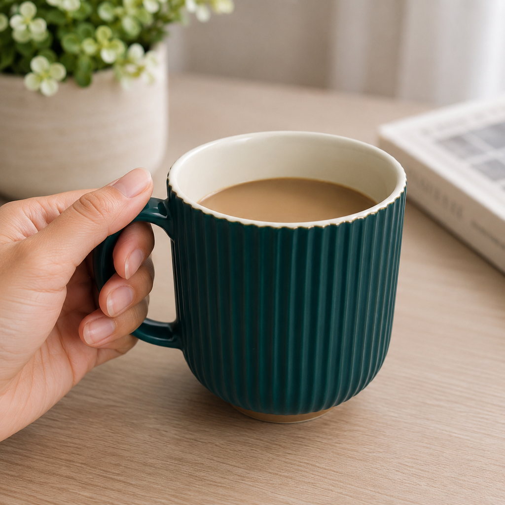 Green Ribbed Ceramic Mug (YM455)