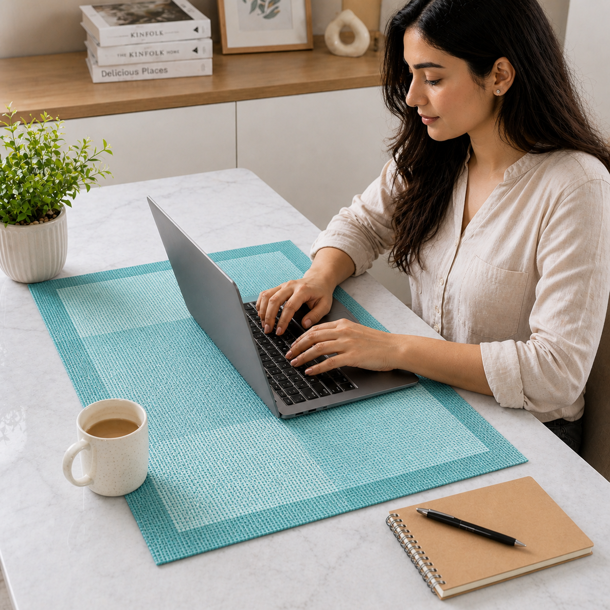 Blue Textured Table Mat Set (YM710)