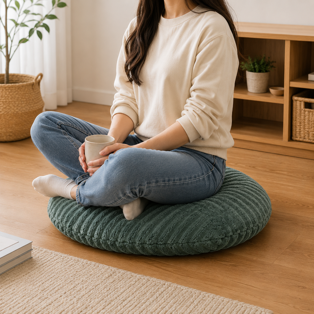 Corduroy Round Floor Cushion - Green (YM1869)
