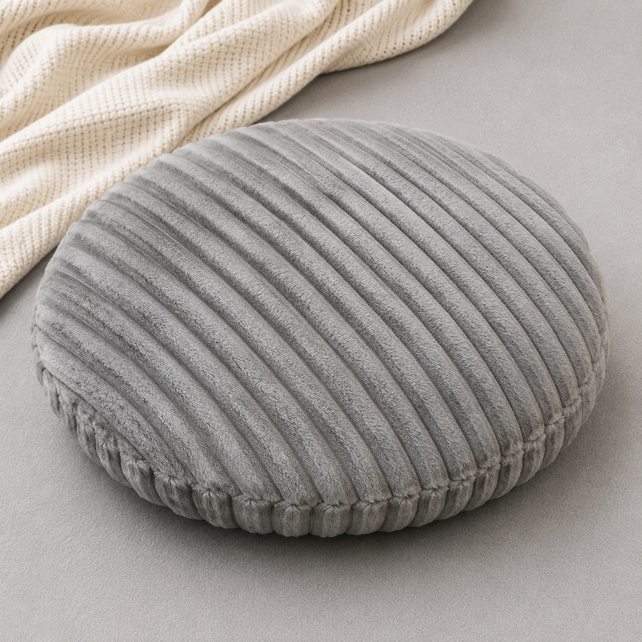 Corduroy Round Floor Cushion - Light Grey (YM1869)