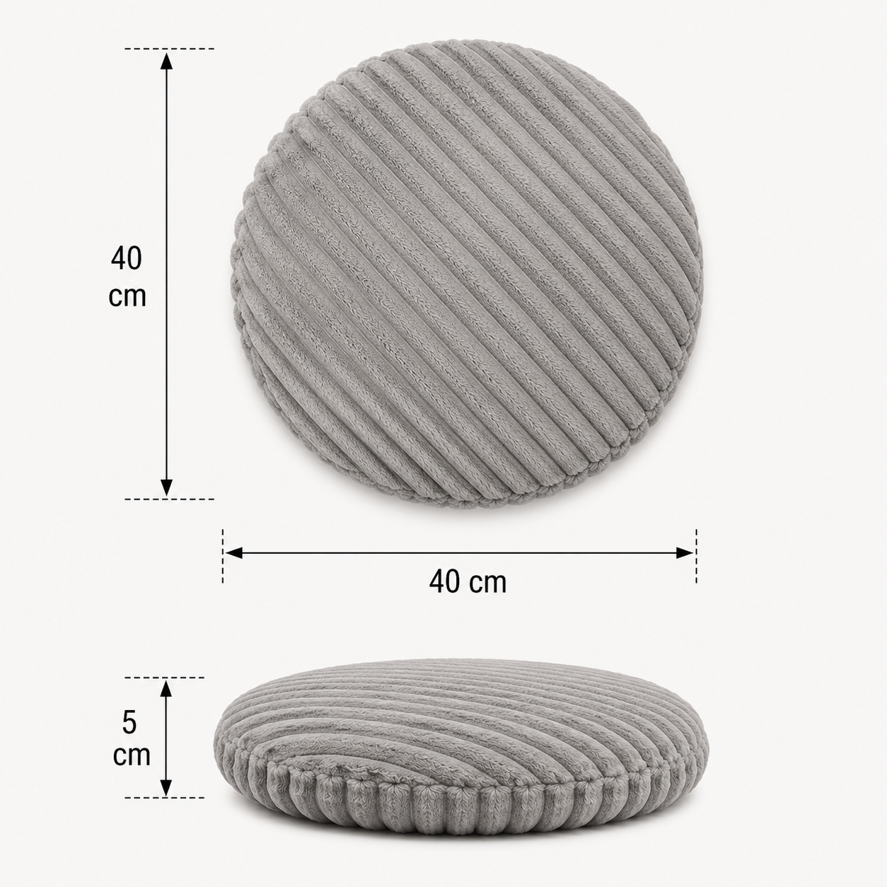 Corduroy Round Floor Cushion - Light Grey (YM1869)