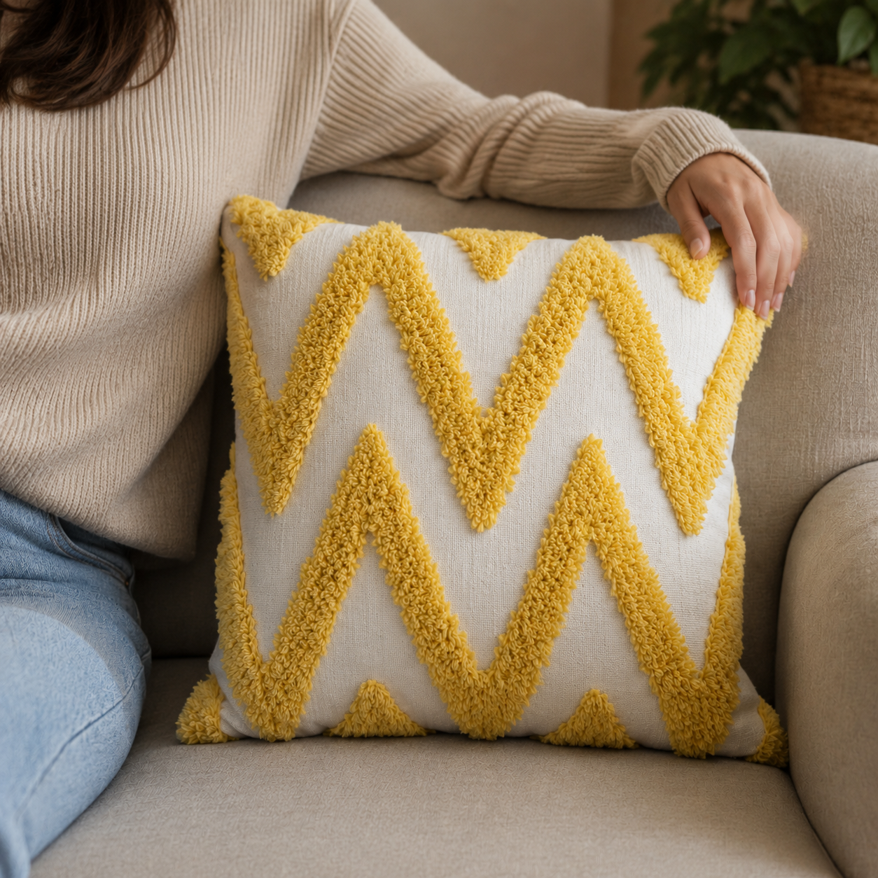 Yellow Tufted Cushion Pillow (YM1935)