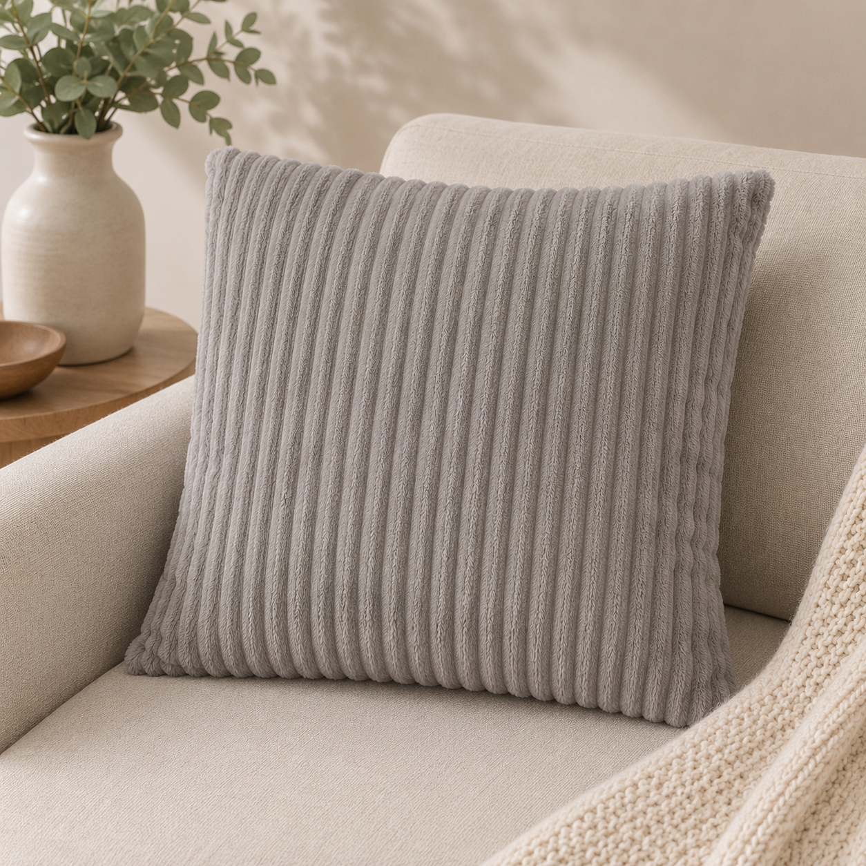 Corduroy Square Throw Pillow - Light Grey (YM1866)