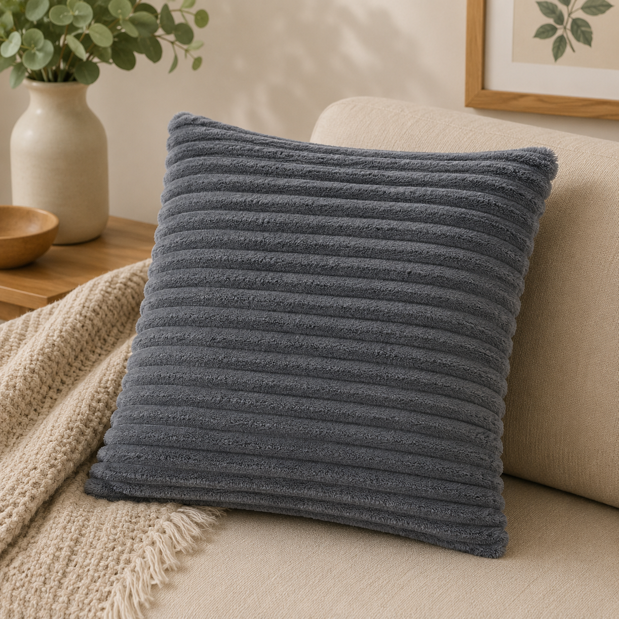 Corduroy Square Throw Pillow - Grey (YM1866)