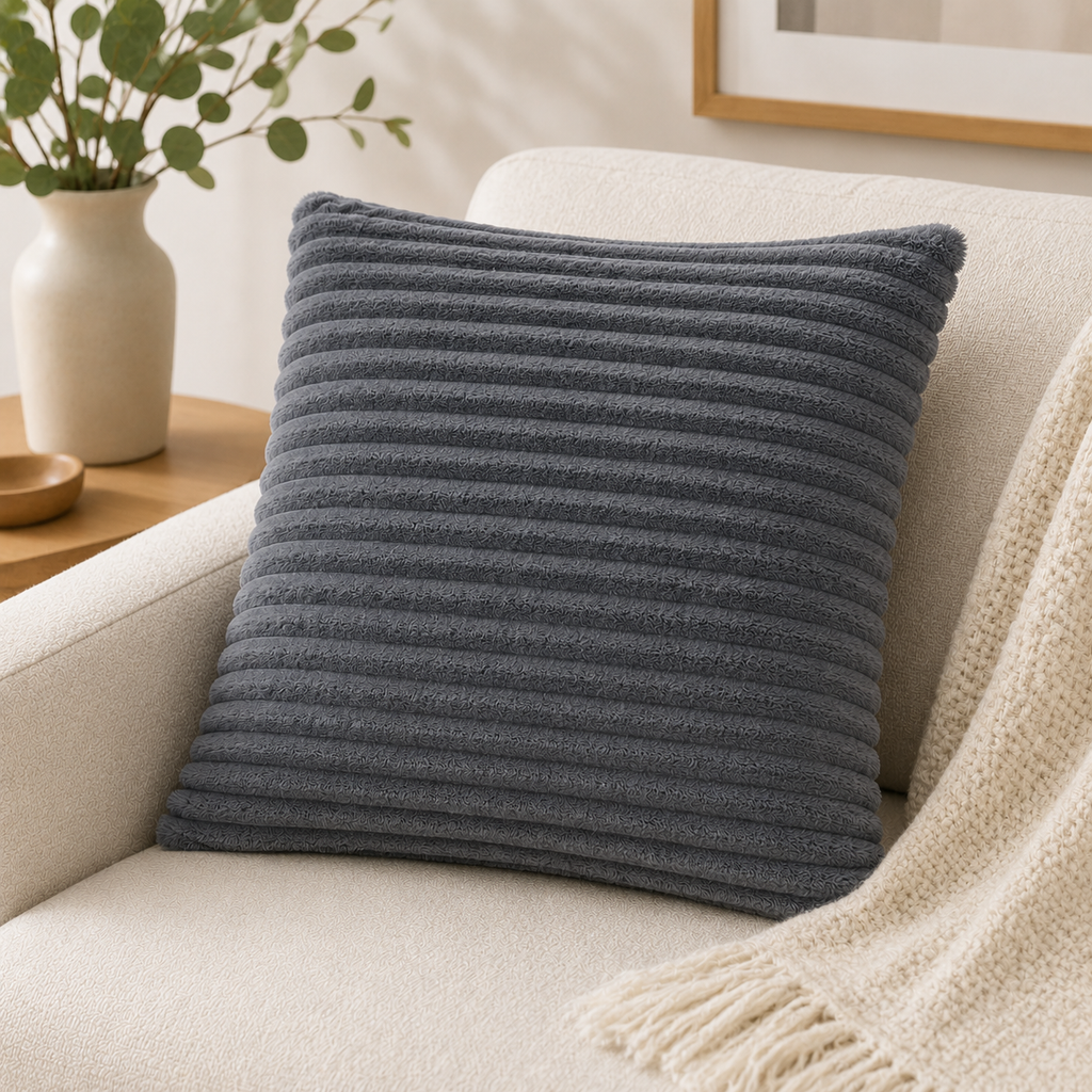 Corduroy Square Throw Pillow - Grey (YM1866)
