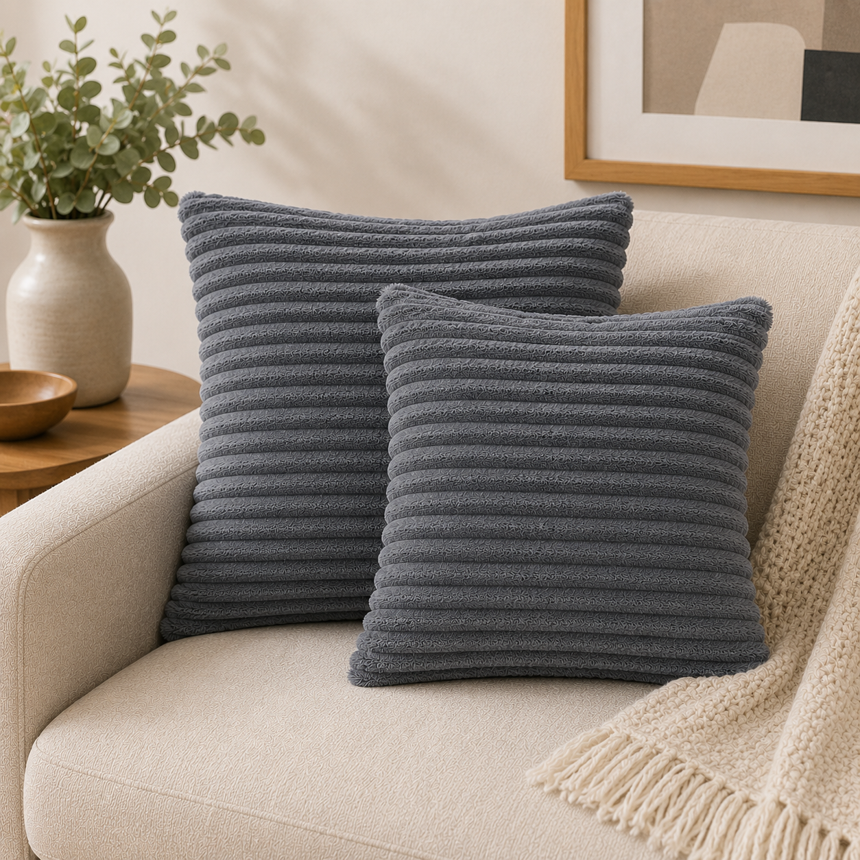 Corduroy Square Throw Pillow - Grey (YM1866)