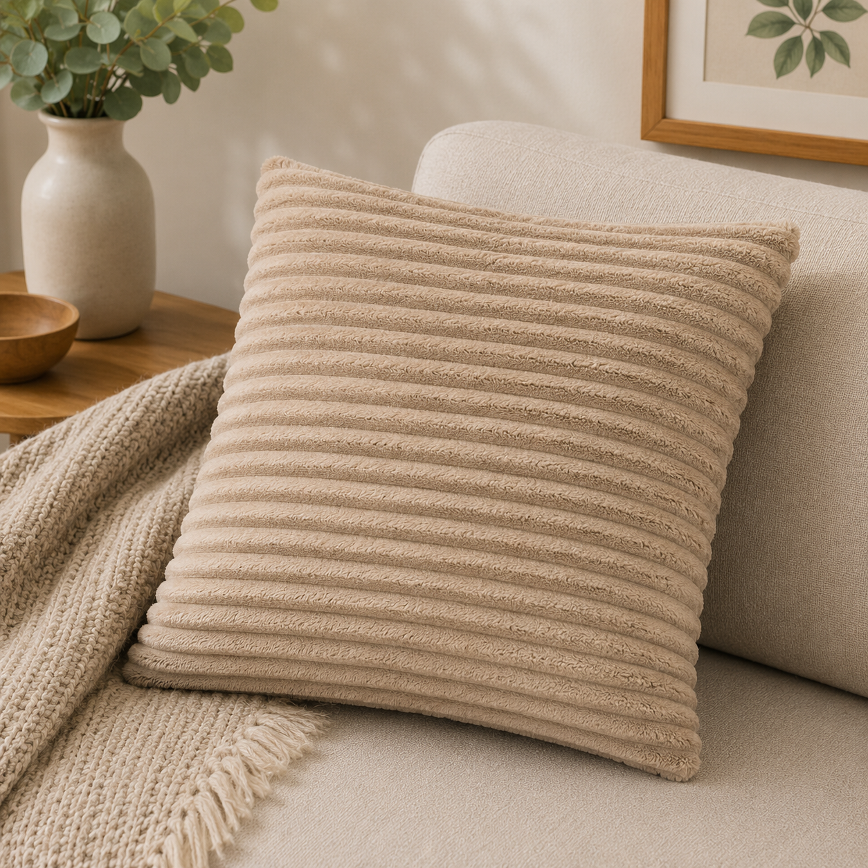 Corduroy Square Throw Pillow - Cream (YM1866)