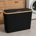 Fabric Storage Basket with Bamboo Lid - Black (YM1890)