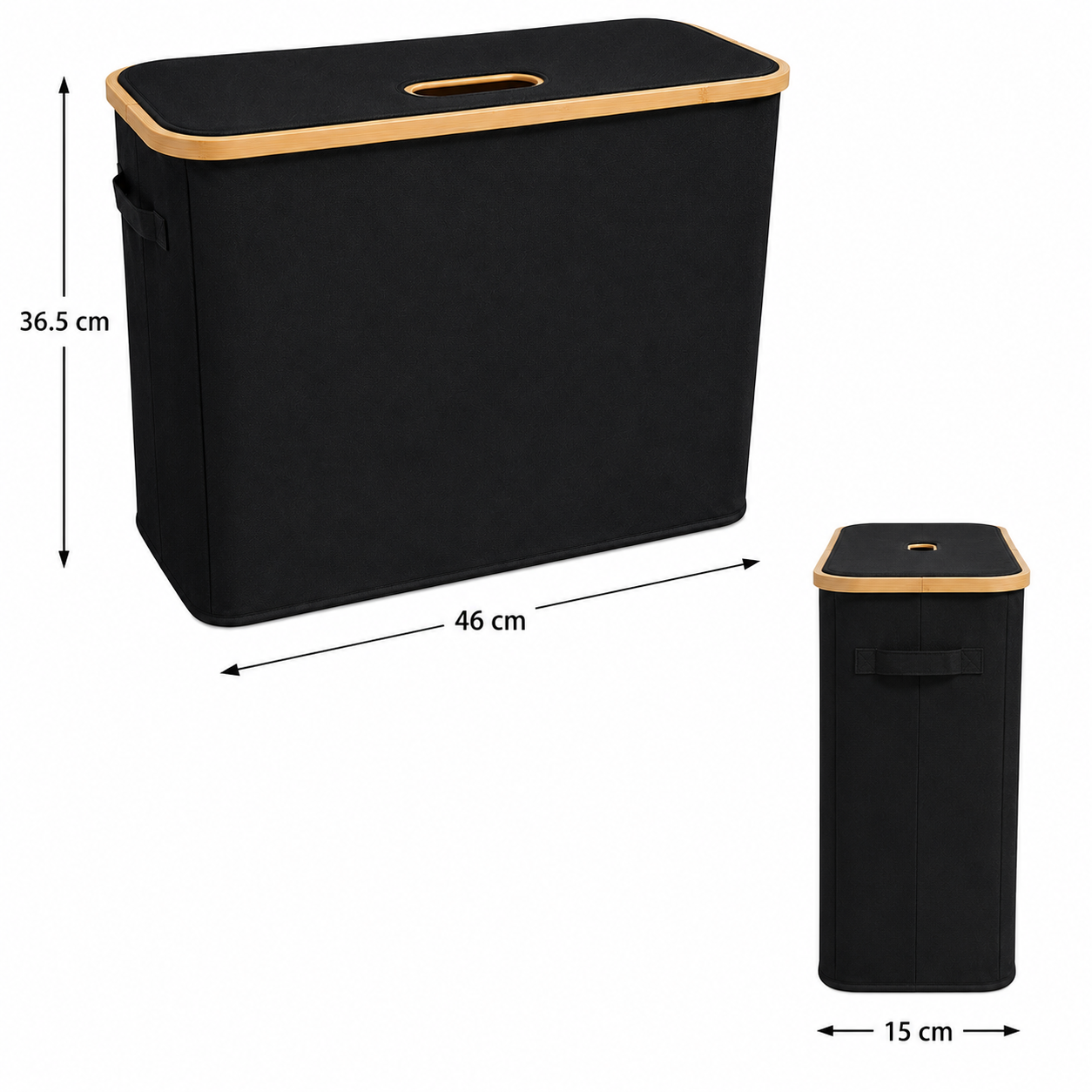 Fabric Storage Basket with Bamboo Lid - Black (YM1890)