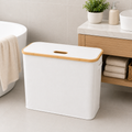 Fabric Storage Basket with Bamboo Lid - White (YM1890)