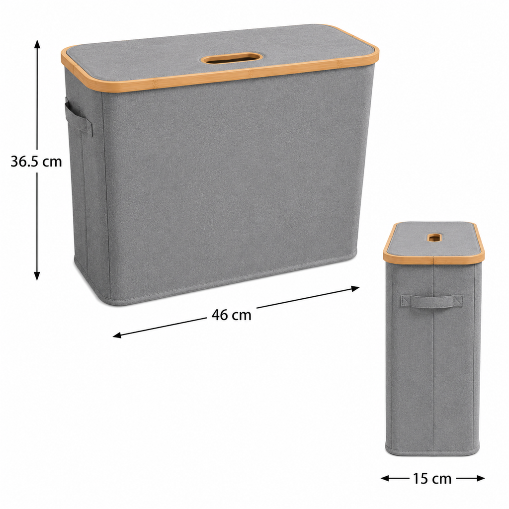 Fabric Storage Basket with Bamboo Lid - Grey (YM1890)