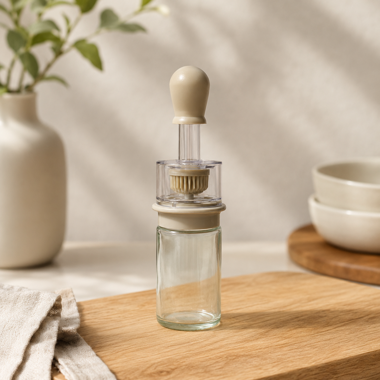 Glass Oil Dispenser Bottle with Silicone Basting Brush - Grey (YM1228)