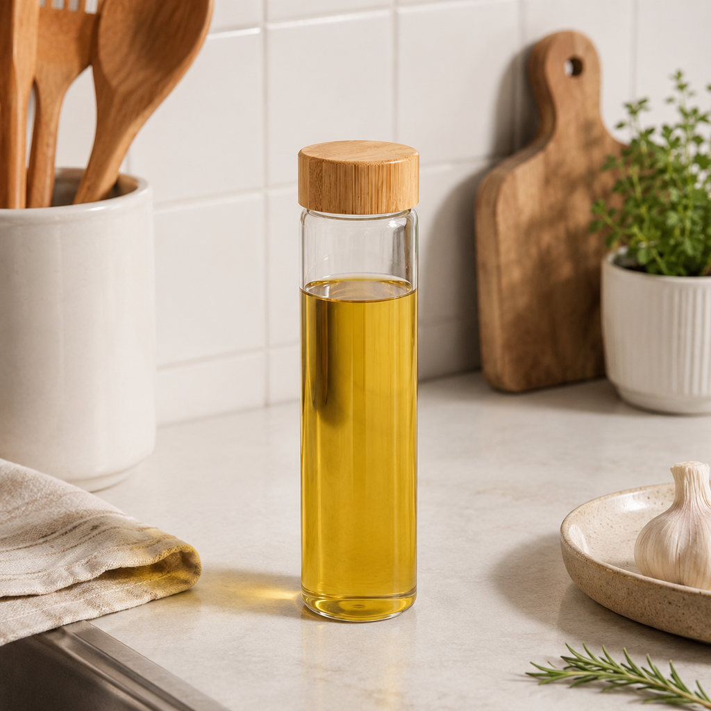 Tall Glass Bottle with Bamboo Lid (YM2165)