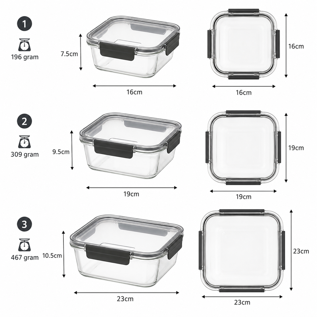 3-Piece Borosilicate Food Storage Containers Set (YM2722)