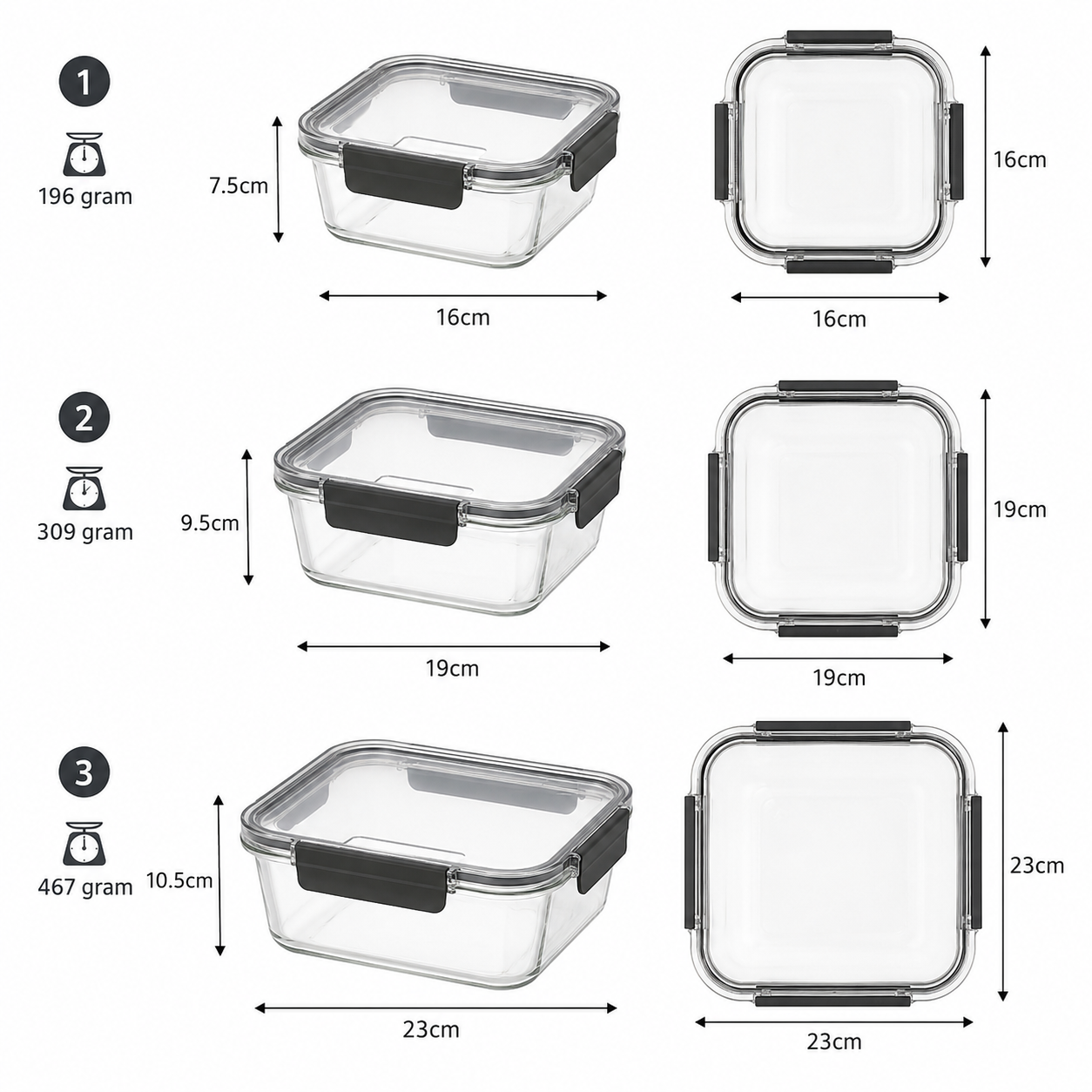 3-Piece Borosilicate Food Storage Containers Set (YM2722)