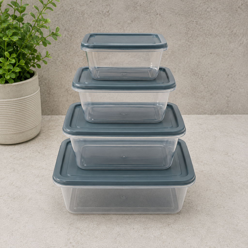 4-Piece Grey Rectangular Plastic Food Storage Containers Set (YM2725)